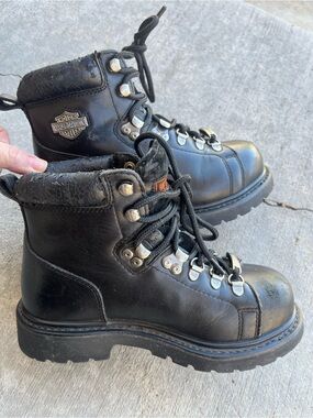 Harley-Davidson Black Leather Lace-Up Motorcycle Boots with Silver Hardware